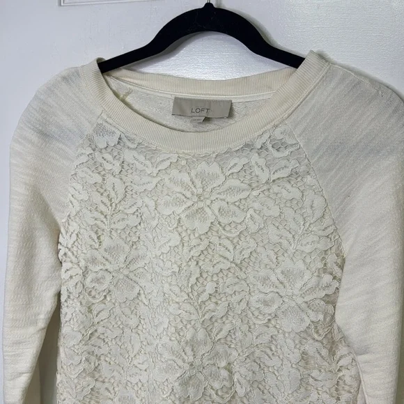 LOFT Cream Lace Front Sweater - Picture 4 of 8